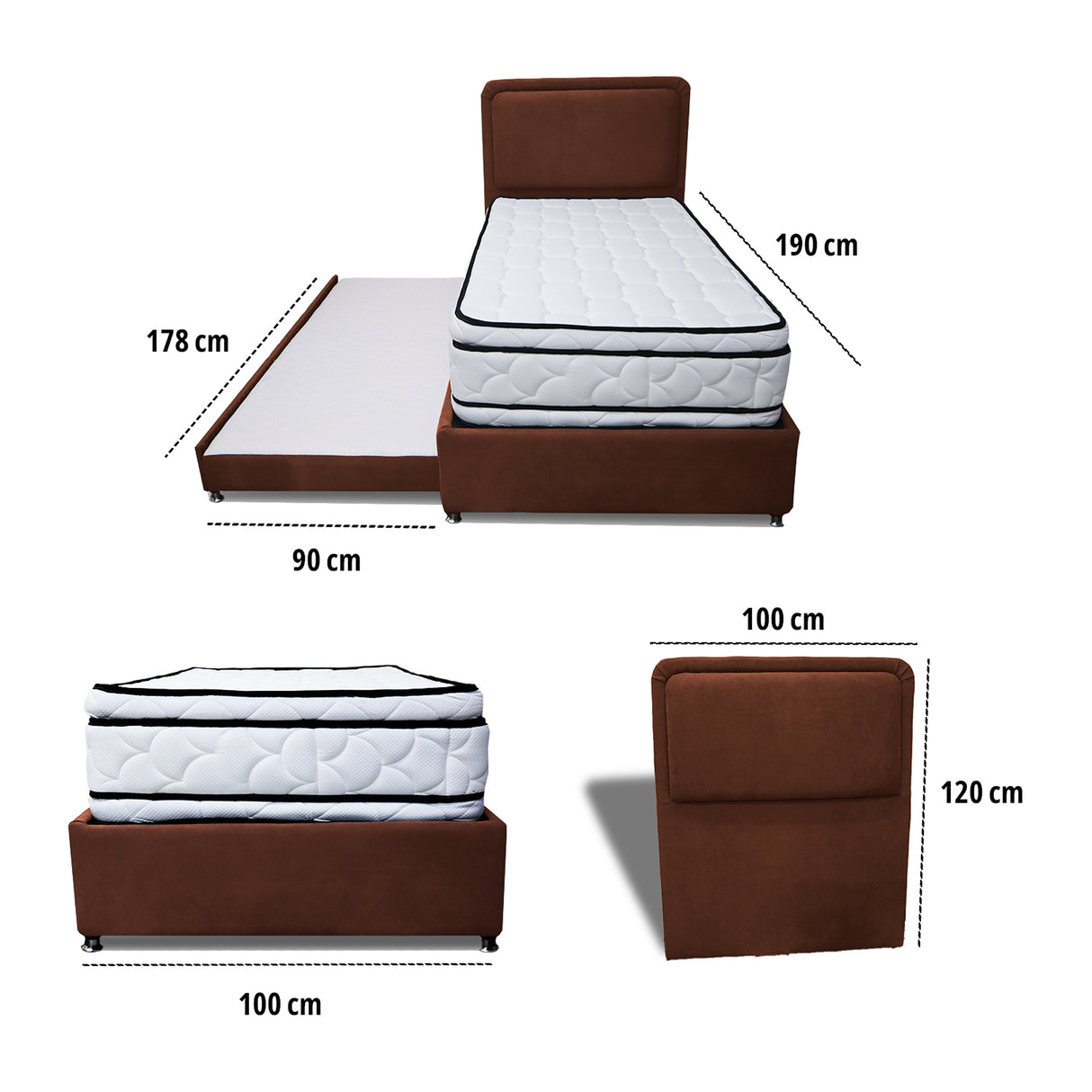 Combo Cama Tarima Nido y Cabecero Nube Marron 100x35cm para Colchón Sencillo 100 X 190 Cm con Colchón