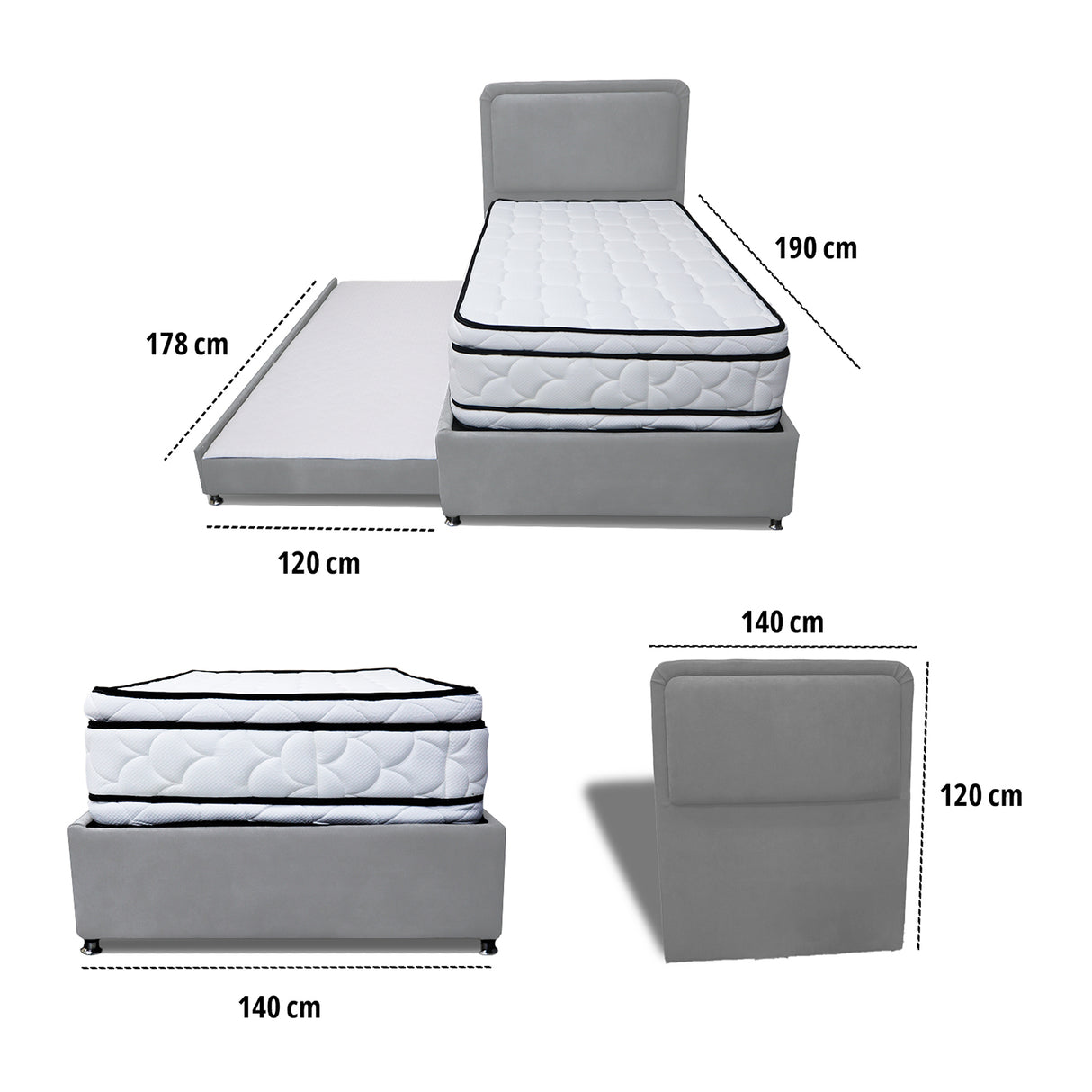 Combo Cama Tarima Nido y Cabecero Nube Gris Claro 140x35cm para Colchón Doble 140 X 190 Cm con Colchón