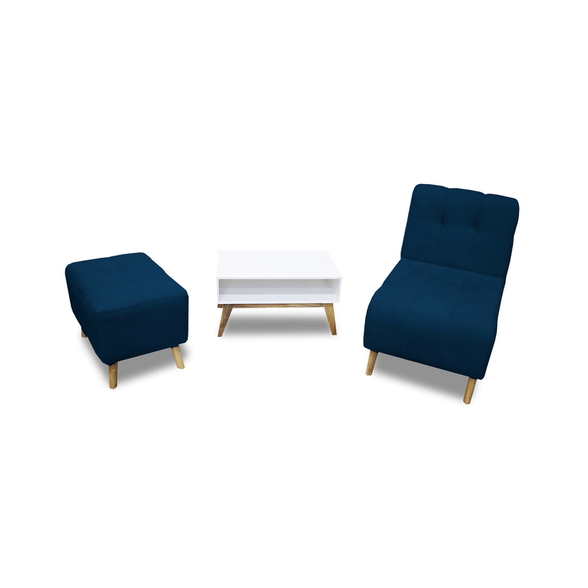 Combo Poltrona y Puff Milan Azul 60x95cm de Dos Puestos sin Apoya Brazos