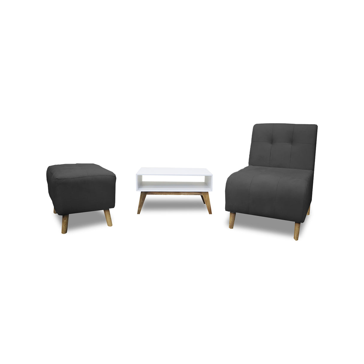 Combo Poltrona y Puff Milan Gris Oscuro 60x95cm de Dos Puestos sin Apoya Brazos