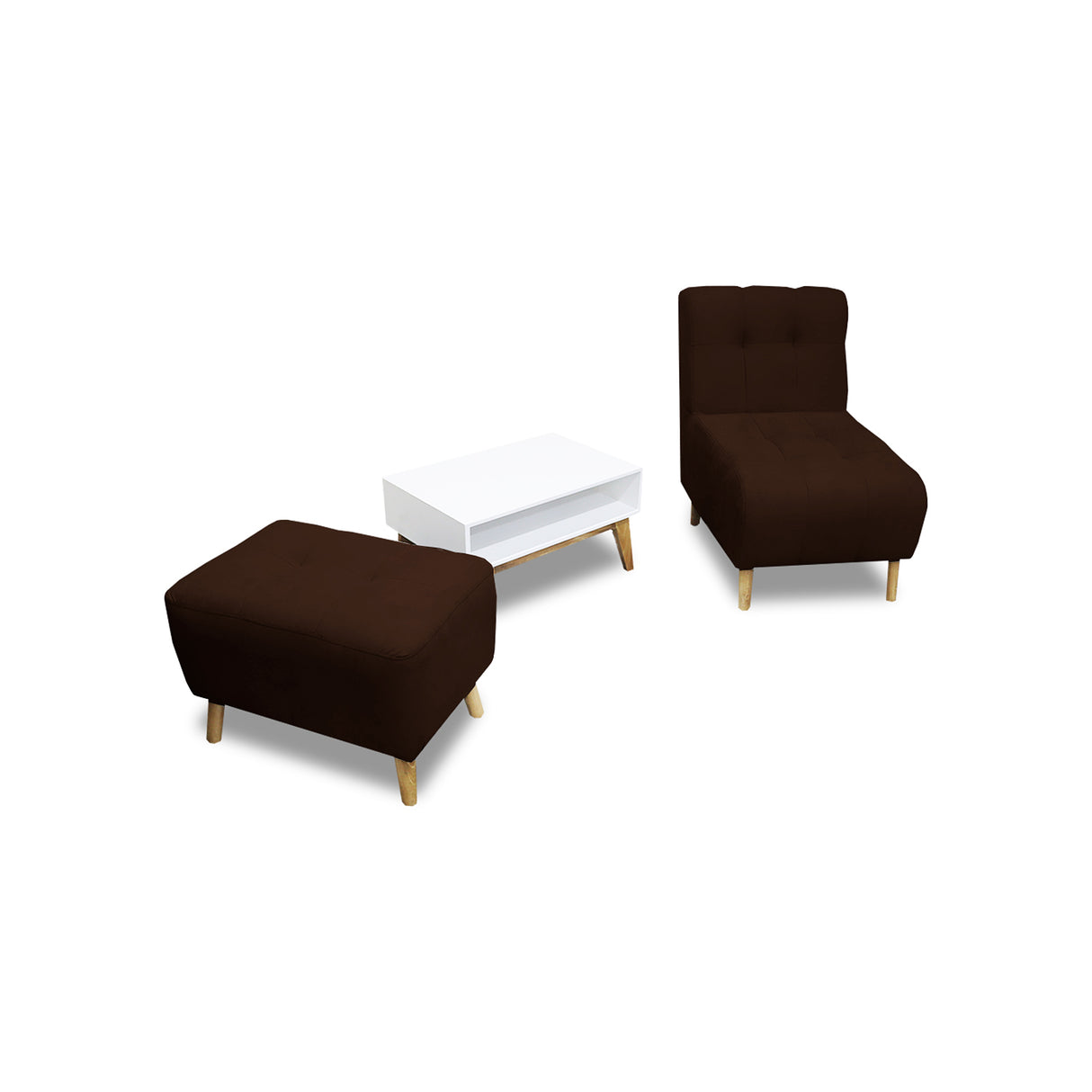 Combo Poltrona y Puff Milan Marron 60x95cm de Dos Puestos sin Apoya Brazos