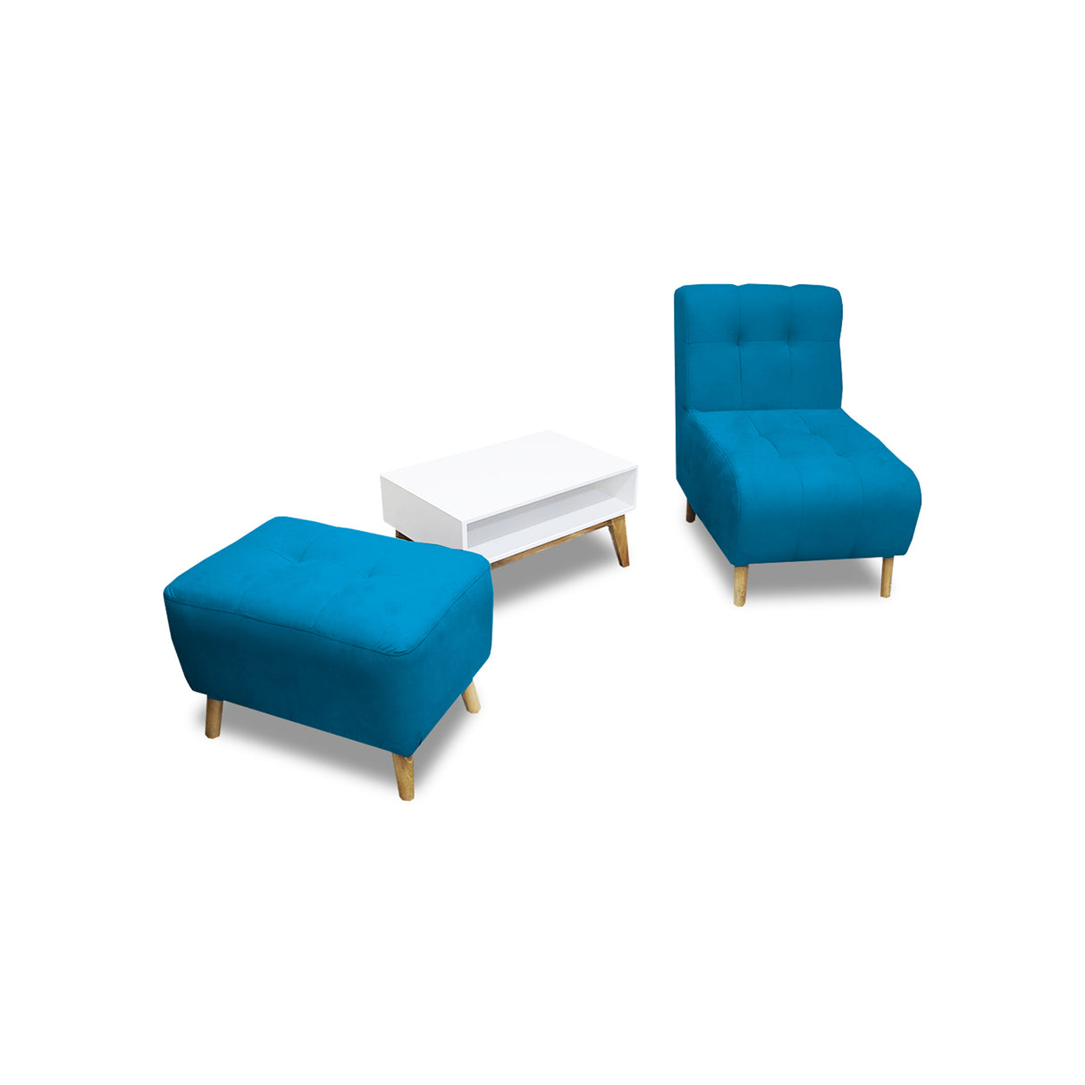 Combo Poltrona y Puff Milan Turquesa 60x95cm de Dos Puestos sin Apoya Brazos