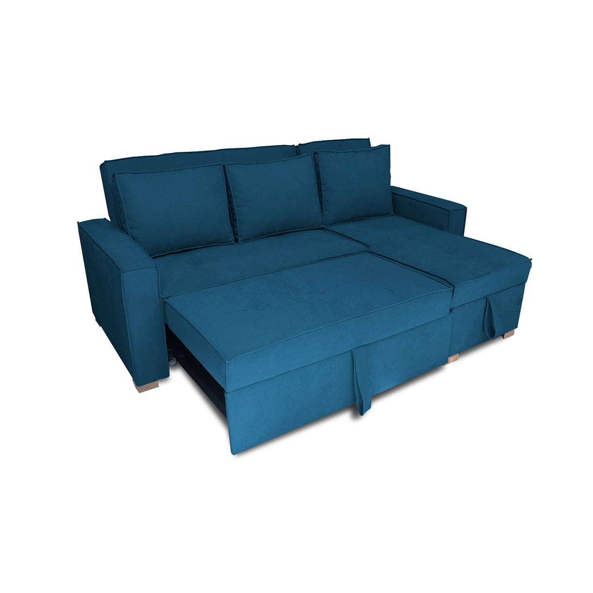 Sofá Cama Esquinero Marsella Azul Petróleo 210x95cm de Cinco Puestos Reclinable con Apoya Brazos