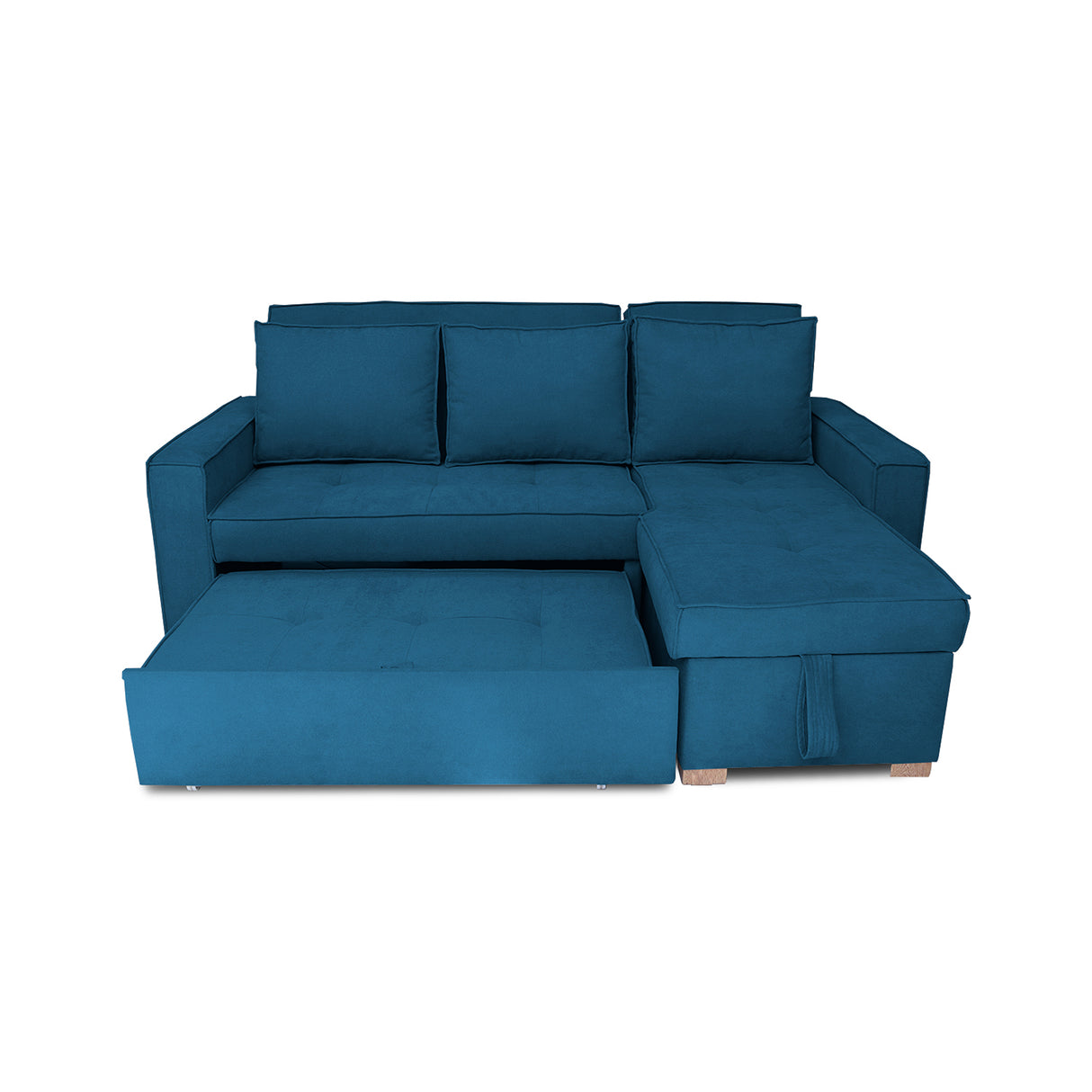 Sofá Cama Esquinero Marsella Azul Petróleo 210x95cm de Cinco Puestos Reclinable con Apoya Brazos