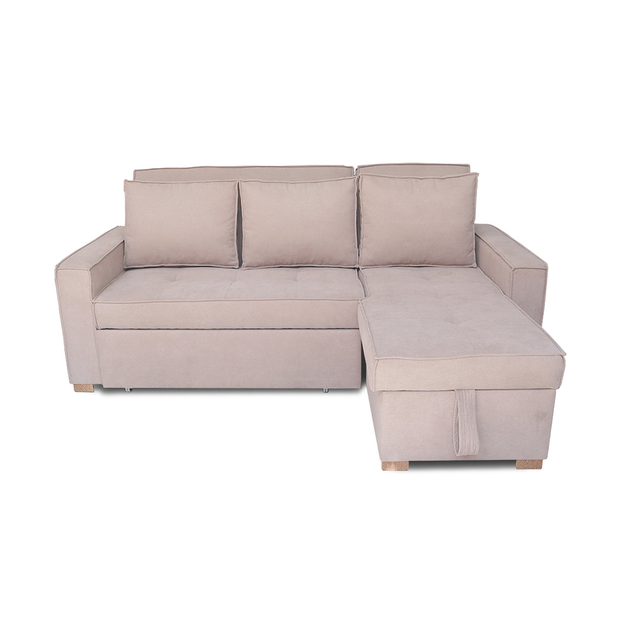 Sofá Cama Esquinero Marsella Beige 210x95cm de Cinco Puestos Reclinable con Apoya Brazos
