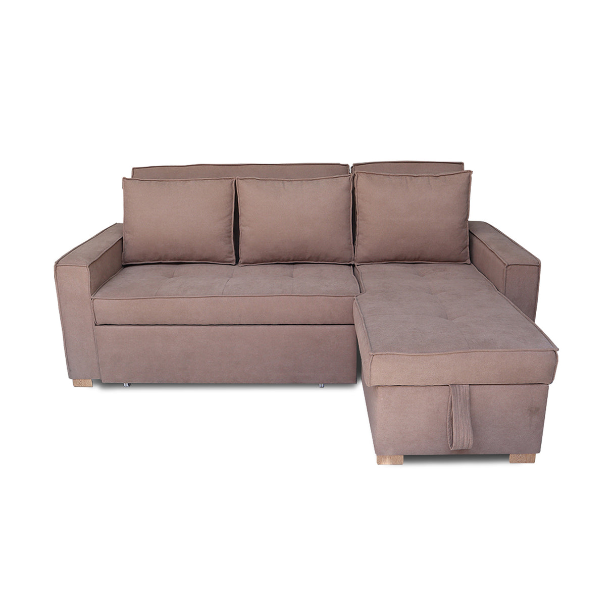 Sofá Cama Esquinero Marsella Camel 210x95cm de Cinco Puestos Reclinable con Apoya Brazos