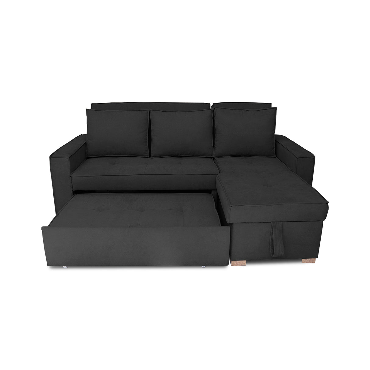 Sofá Cama Esquinero Marsella Negro 210x95cm de Cinco Puestos Reclinable con Apoya Brazos