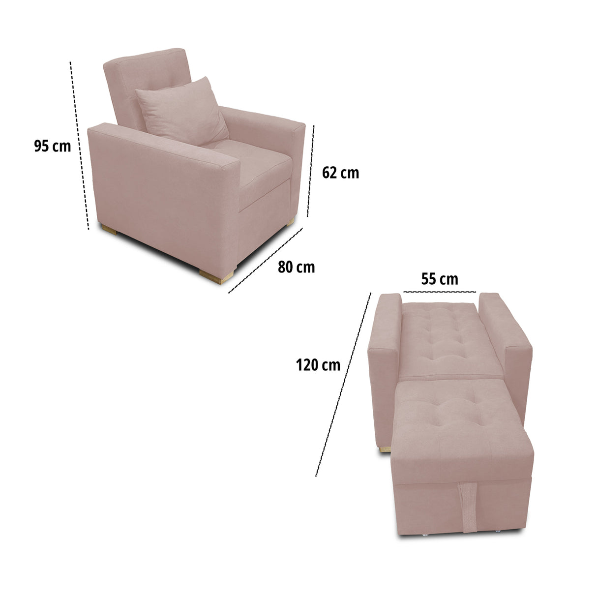 Poltrona Mood Beige 80x95cm de Un Puesto Reclinable sin Apoya Brazos