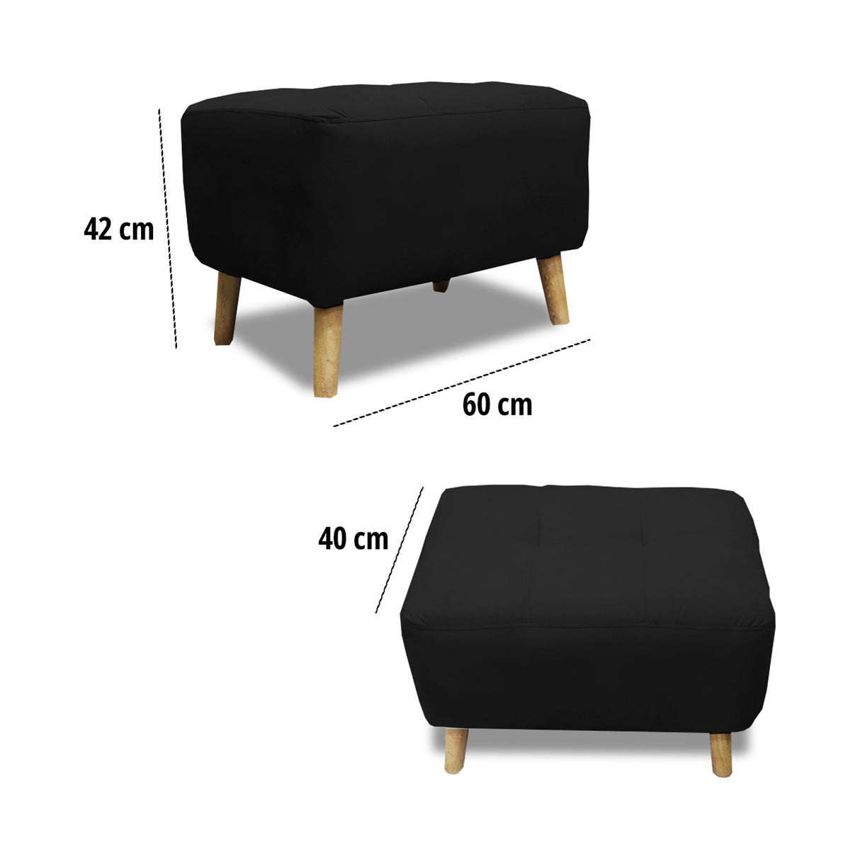 Puff Milan Negro 60x42cm de Un Puesto sin Apoya Brazos