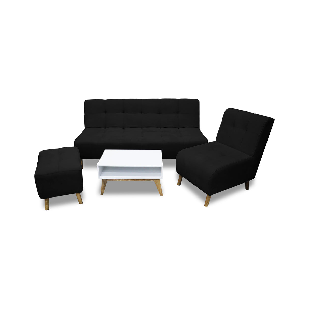 Sala Milan Negro 160x95cm de Cinco Puestos sin Apoya Brazos
