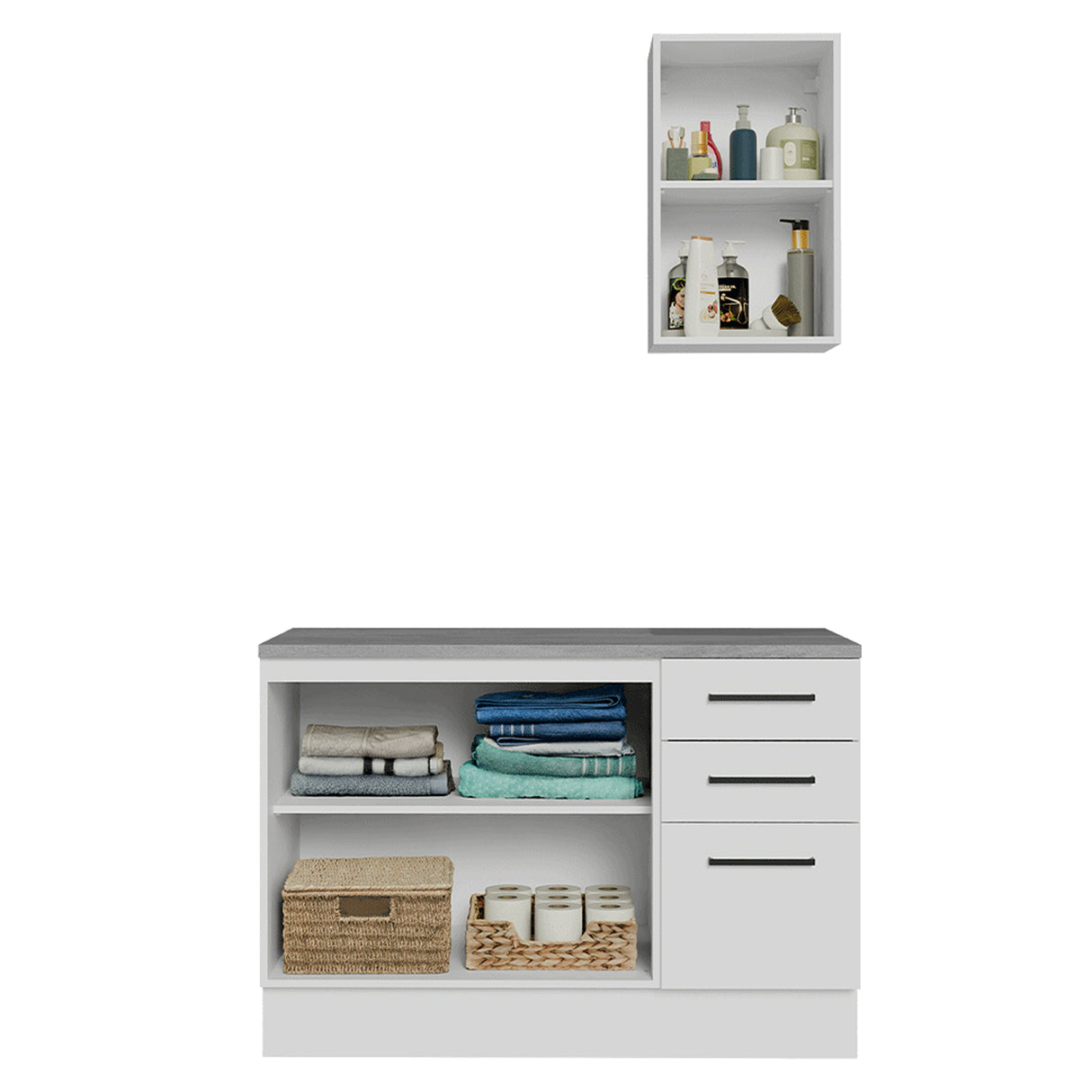 Mueble para Baño Agata Blanco 120x225cm Individual sin Lavamanos con Tres Cajones y Tres Puertas