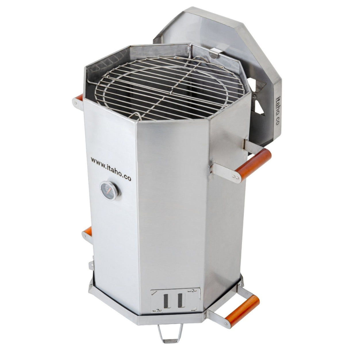 Barril Asador Regulable Plateado 43x78cm de 30 Libras con Termómetro y Control de Ventilación