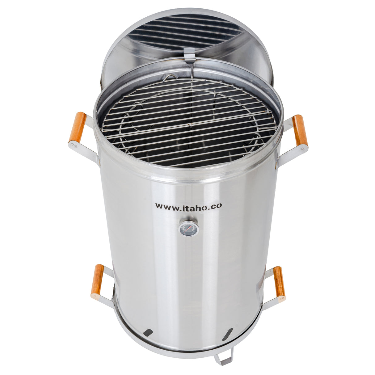 Barril Asador Plateado 50x88cm de 50 Libras con Termómetro y Control de Ventilación