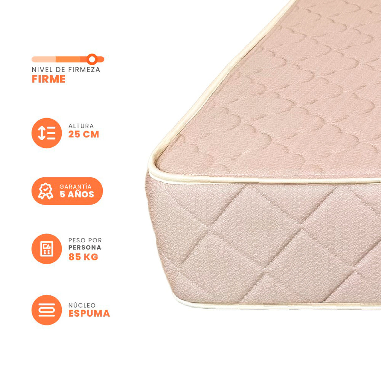 Colchón Candelaria Beige Neutral Sencillo 90 X 190 Cm Ortopedico Firmeza Firme Adaptable Doble Faz