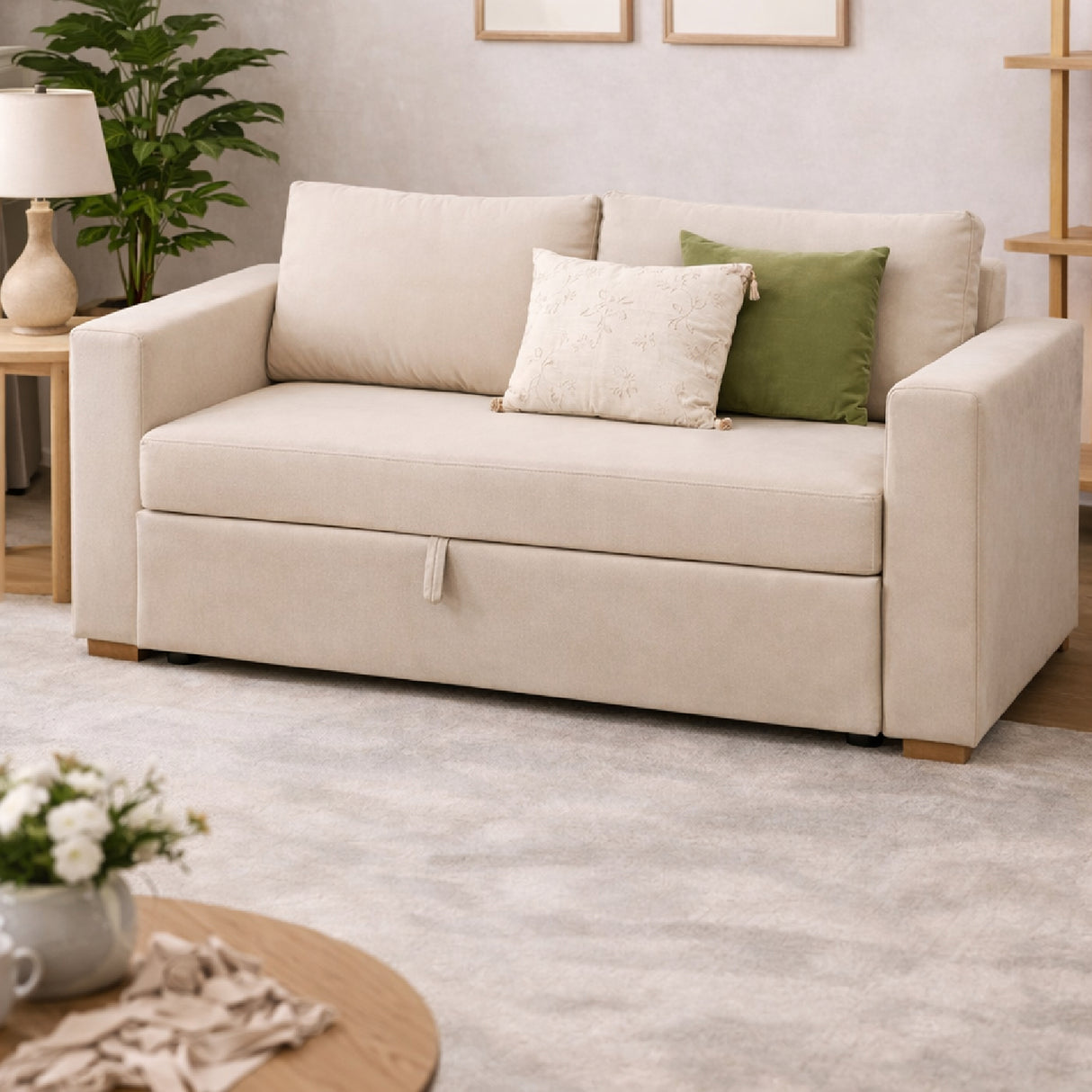 Sofá Cama Germany Beige 174x92cm de Tres Puestos Reclinable sin Appoya Brazos