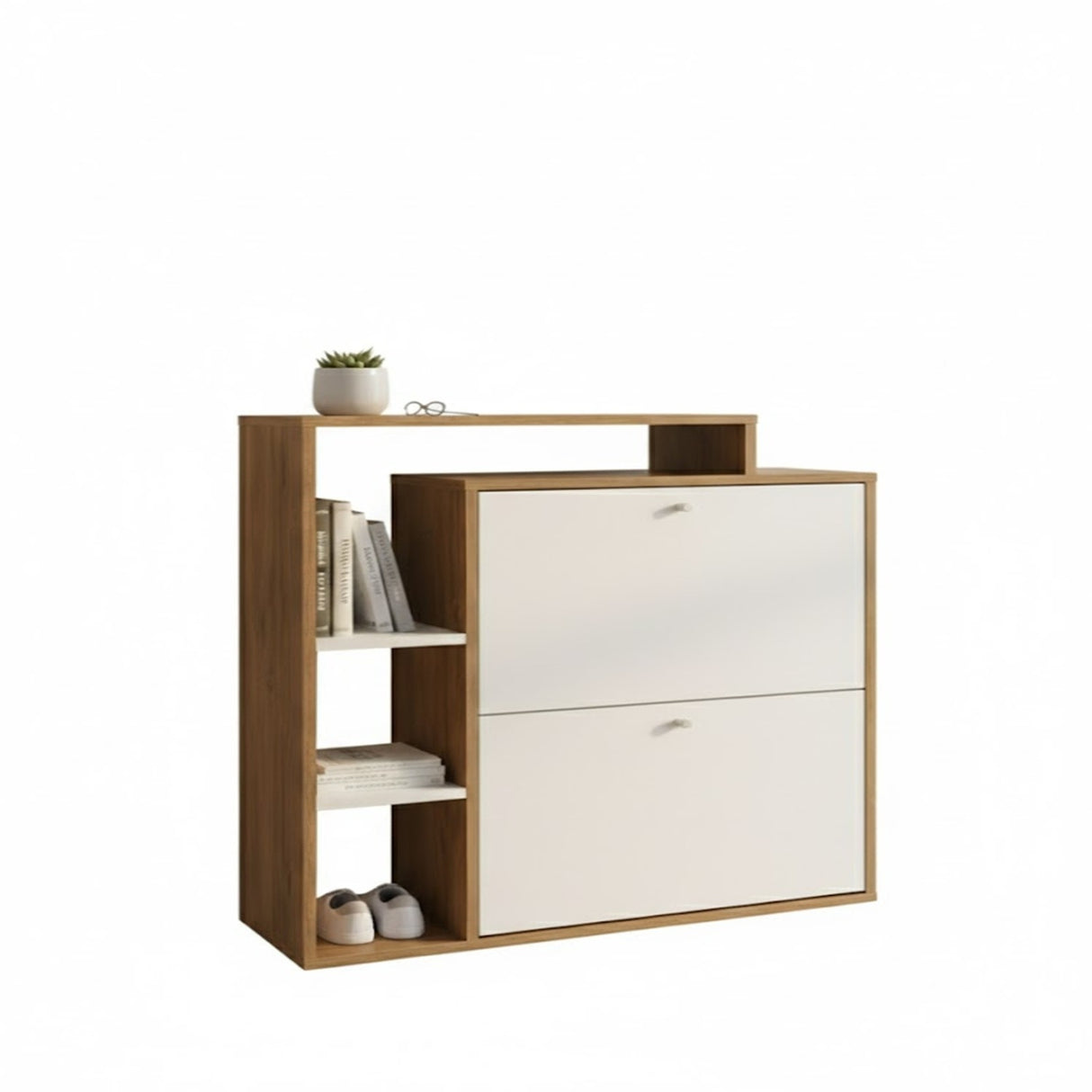 Zapatero Jenny Blanco yMadera 80x90cm Horizontal de Dos Niveles y para Ocho Pares