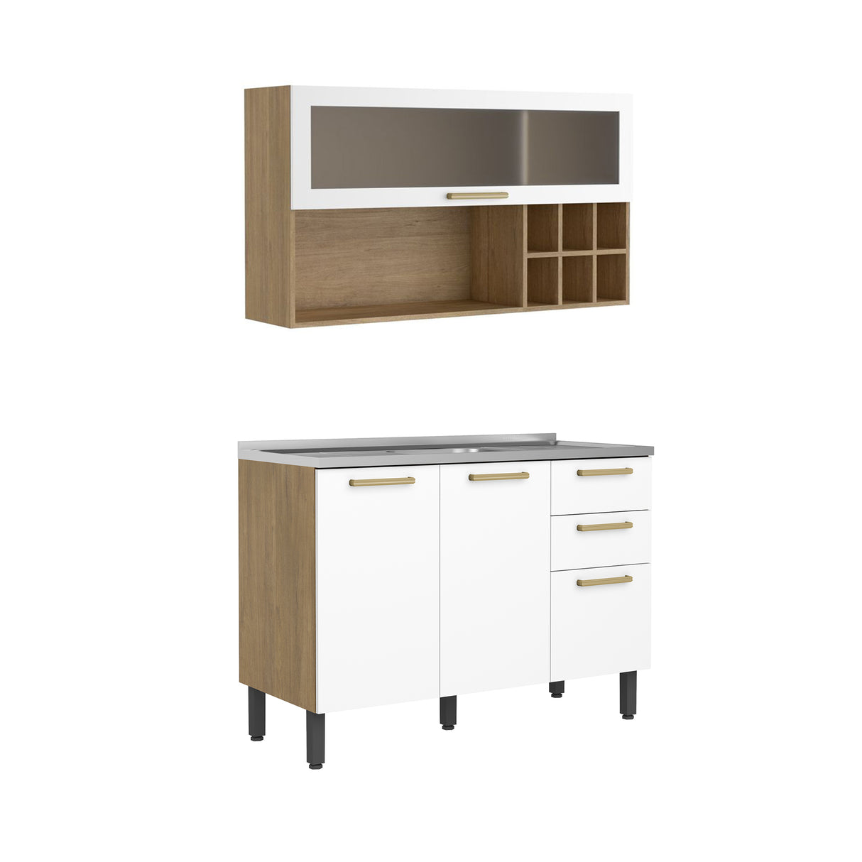 Cocina Integral Axe Blanco 120x153cm con Mesón de Acero Inoxidable de Pozuelo Centro sin Estufa