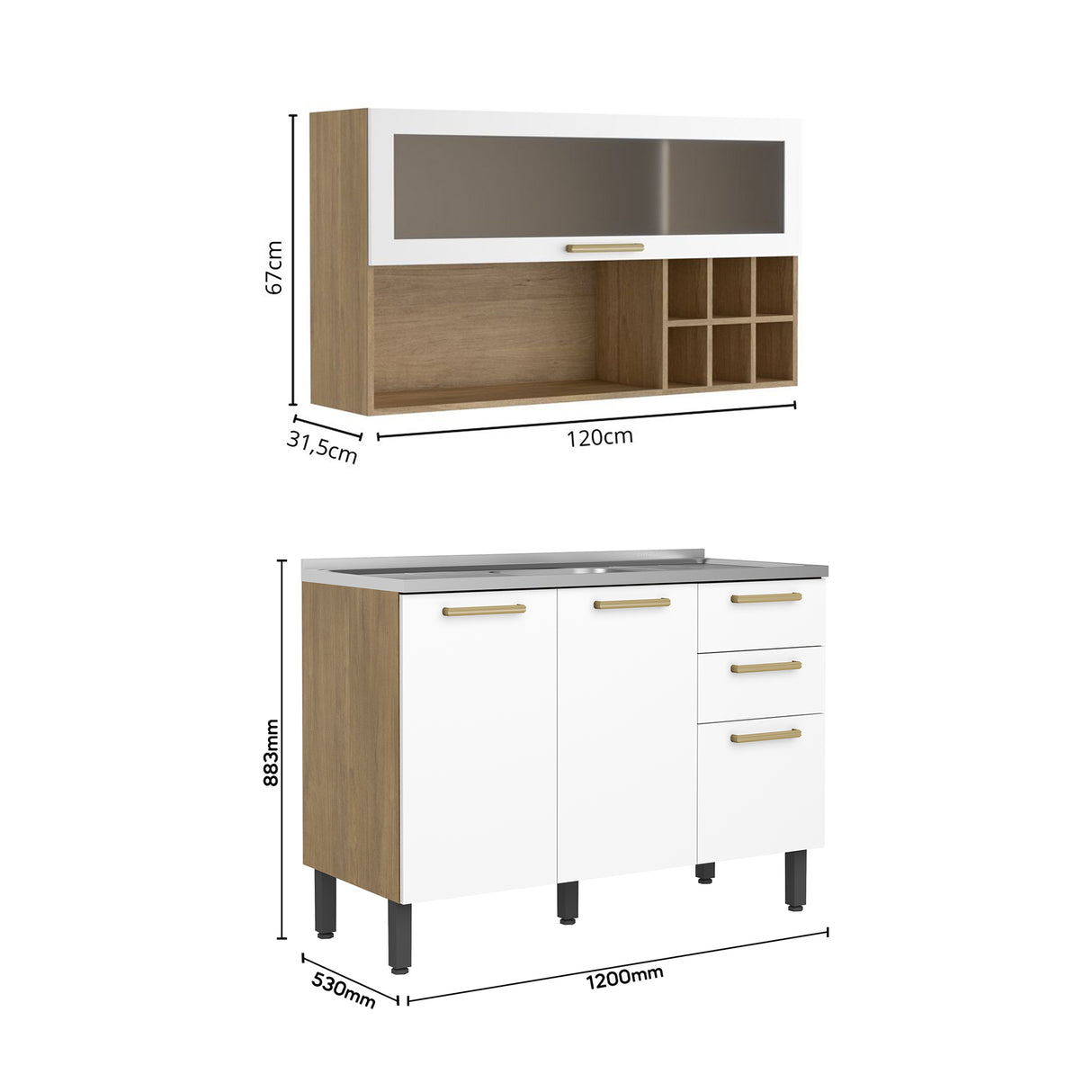 Cocina Integral Axe Blanco 120x153cm con Mesón de Acero Inoxidable de Pozuelo Centro sin Estufa