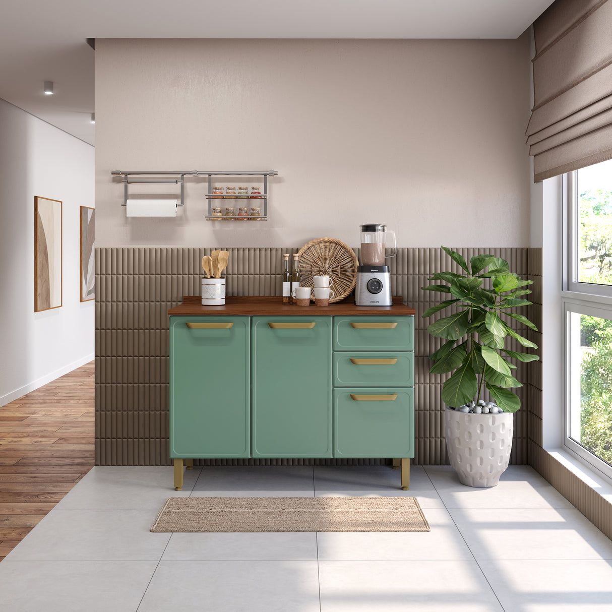 Mueble Inferior de Cocina Bella Verde 120x86cm sin Mesón y sin Estufa