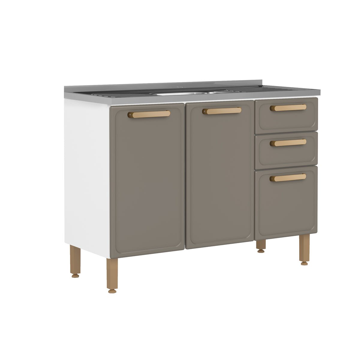 Mueble Inferior de Cocina Bella Cemento 120x86cm con Mesón de Acero Inoxidable de Pozuelo Centro y sin Estufa