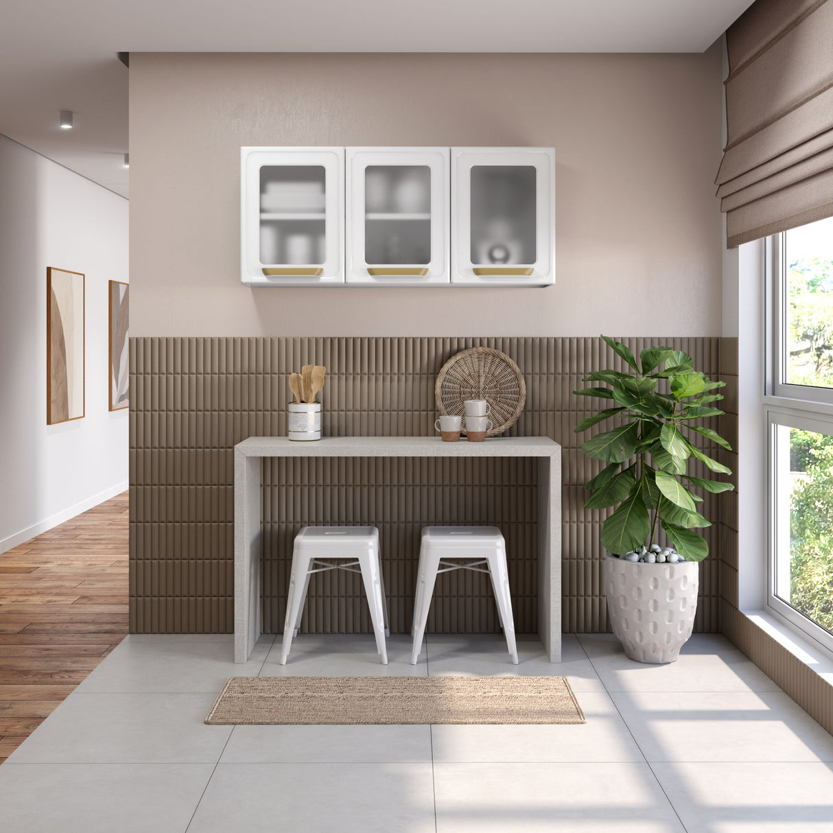 Mueble Superior de Cocina Essencia Blanco 120x52cm con Un Entrepaño y Tres Puertas de Rattan