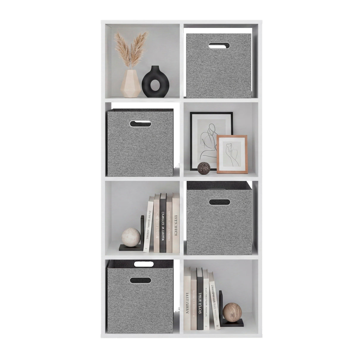 Mueble Organizador Lena Blanco 61.8x122.1cm de Cuatro Hileras con Cuatro Cajas de Tela