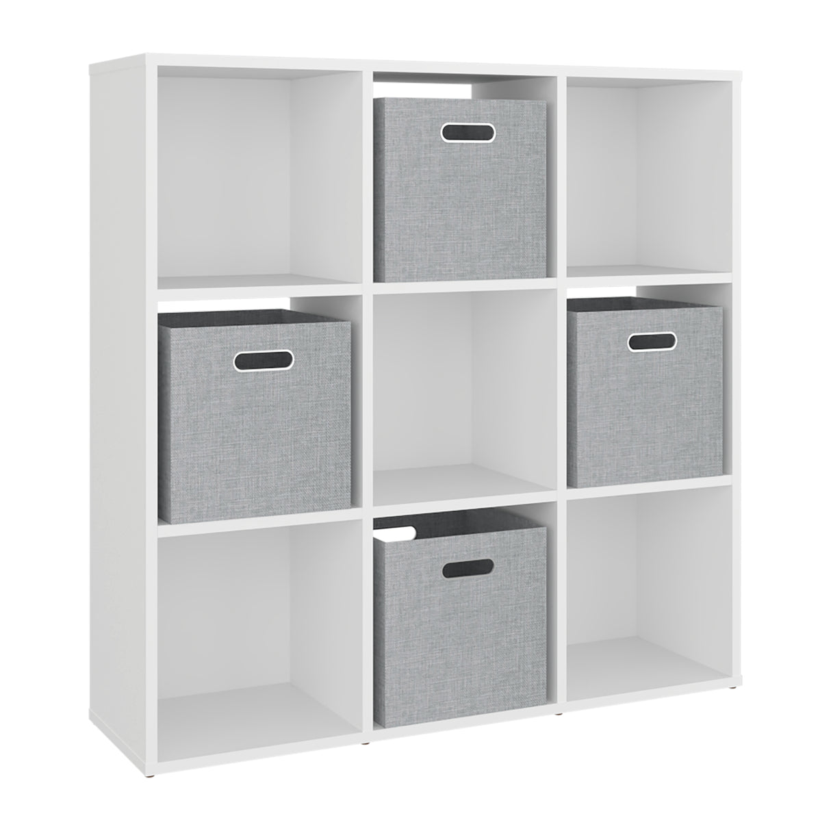 Mueble Organizador Lena Blanco 92x92cm de Tres Hileras con Cuatro Cajas de Tela