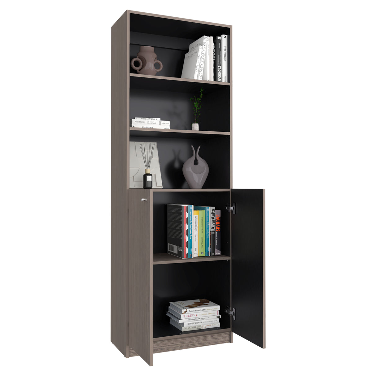 Estantería Home E-M4 Positano y Wengue 62.8x180.6cm Rectangular con Cuatro Entrepaños y Cinco Compartimientos