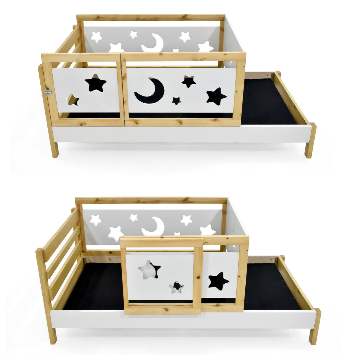 Cama Cuna Nara Matiz Natural y Blanco 106x87cm Para Colchón Sencillo 100x190 cm con Cabecero y sin Colchón