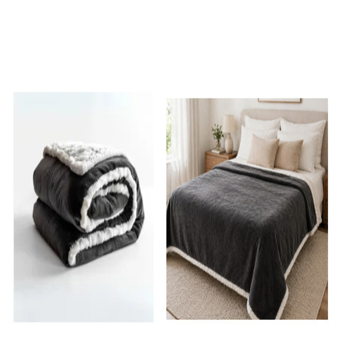 Cobija Flannel 3D Gris y Negro 160x230cm Fondo Entero Suave