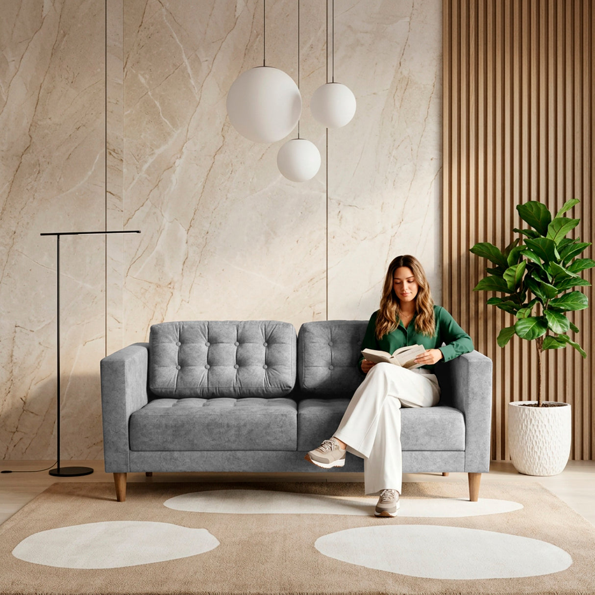 Sofá Donatello Gris y Matiz Caoba 183x81cm de Tres Puestos y con Apoya Brazos