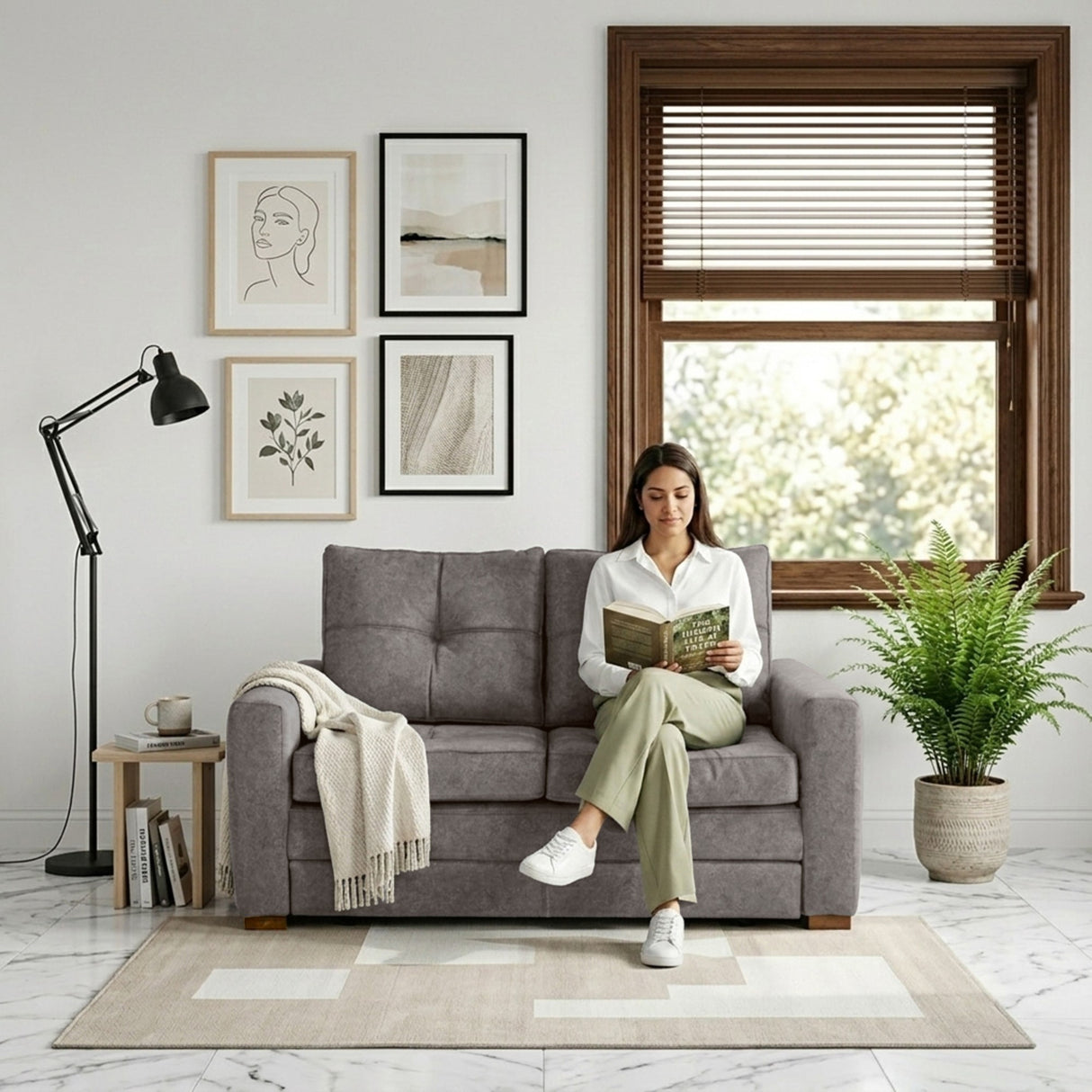 Sofacama Doha Taupe y Matiz Caoba 150x87cm de Dos Puestos Reclinable y con Apoya Brazos