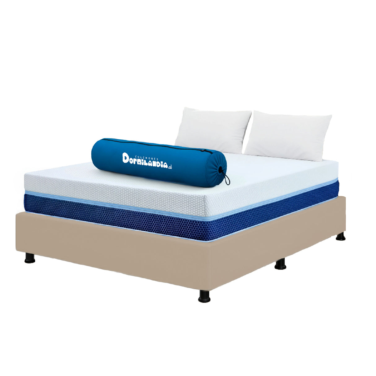 Combo Base Cama y Colchón Enrollado Multisleep Blanco y Arena Semidoble 120 X 190 Cm Firmeza Medio Doble Faz