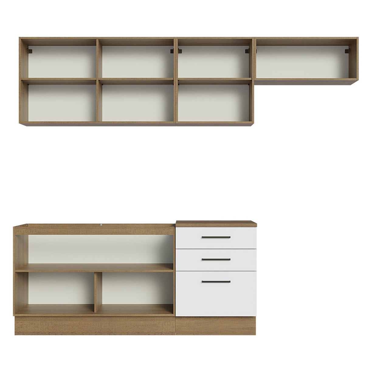 Cocina Integral Agata Marrón y Blanco 260x225cm sin Mesón para Pozuelo Izquierda y sin Estufa