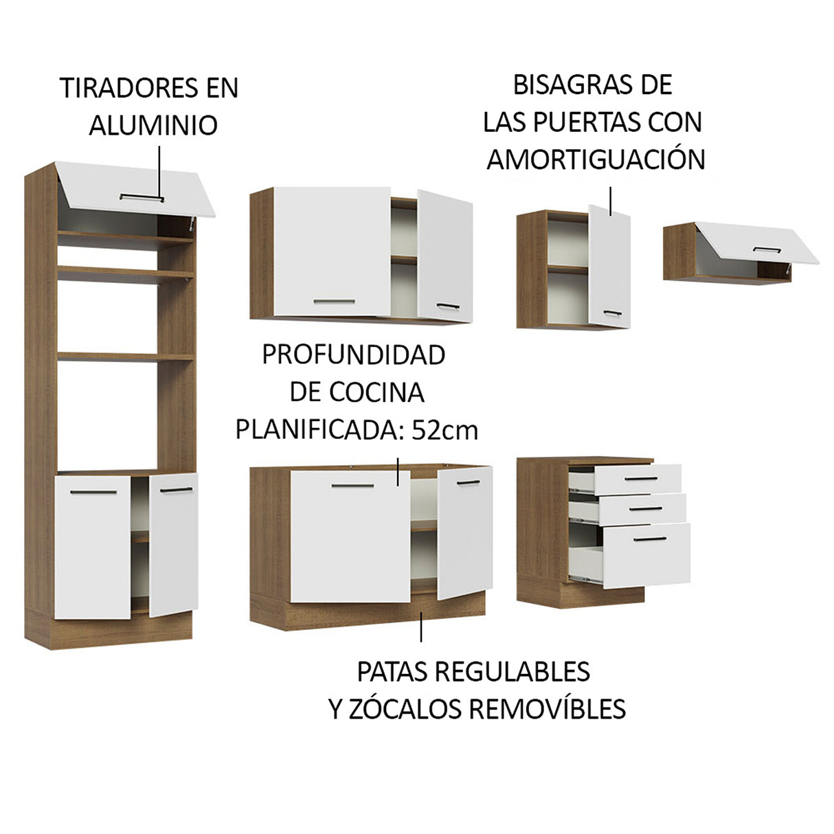 Cocina Integral Agata Marrón y Blanco 330x225cm sin Mesón para Pozuelo Izquierda y sin Estufa