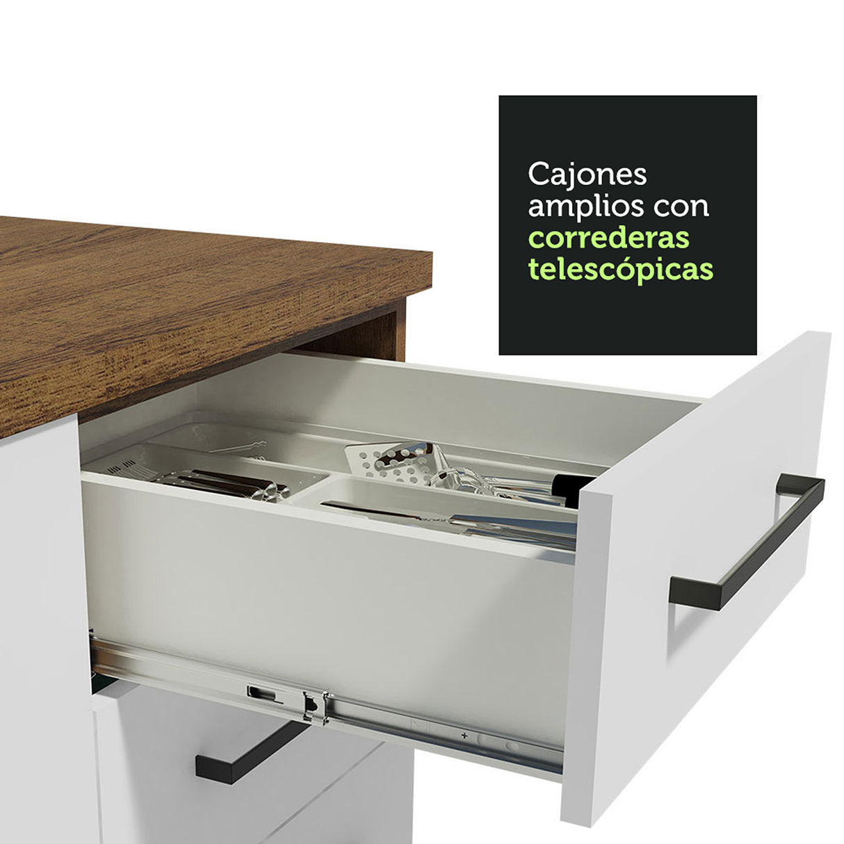 Cocina Integral Agata Marrón y Blanco 330x225cm sin Mesón para Pozuelo Izquierda y sin Estufa
