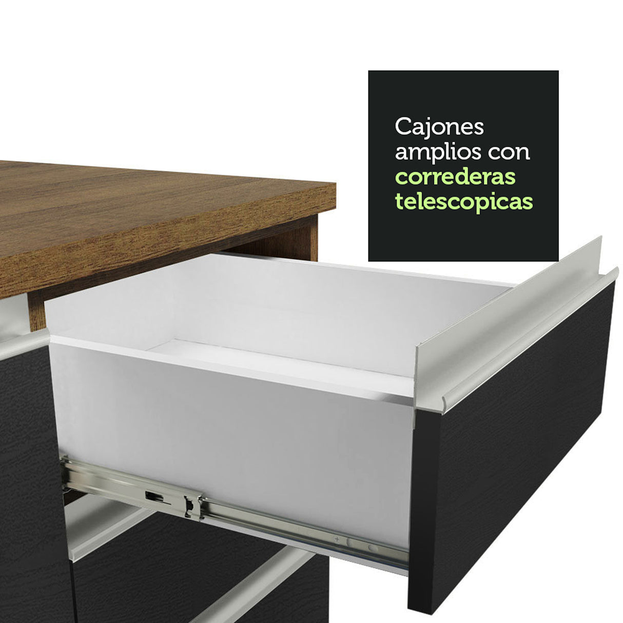 Cocina Integral Glamy Marrón y Negro 180x225cm con Mesón de Madera Aglomerada Mdp y sin Estufa