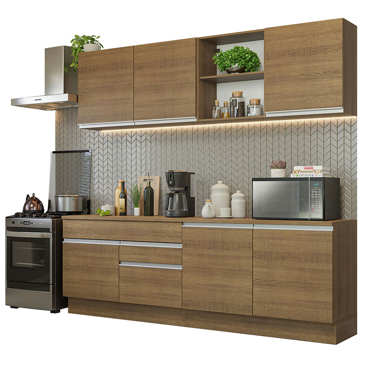 Cocina Integral Glamy Marrón 240x225cm con Mesón de Madera Aglomerada Mdp y sin Estufa