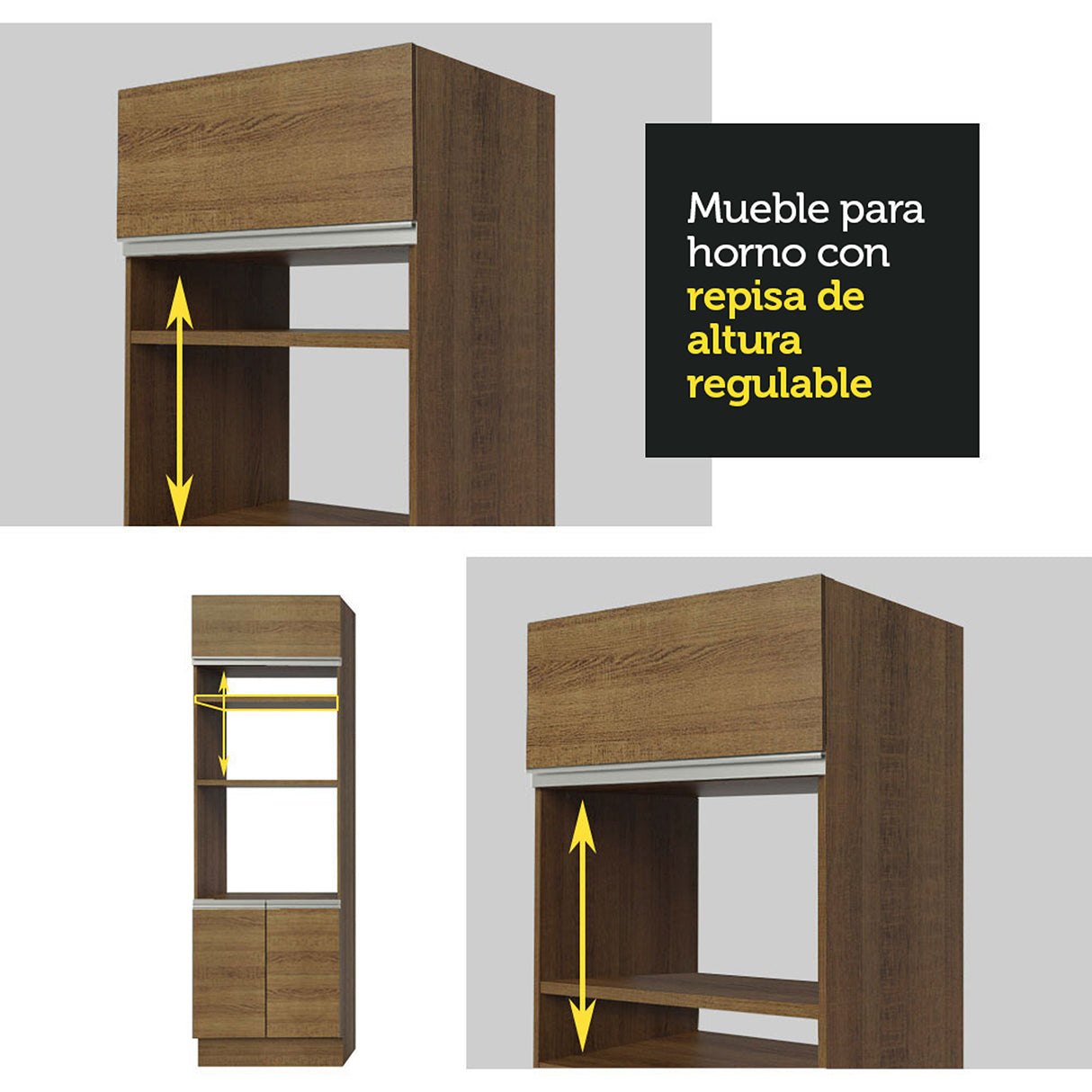 Cocina Integral Glamy Marrón 310x225cm sin Mesón para Pozuelo Izquierda y sin Estufa