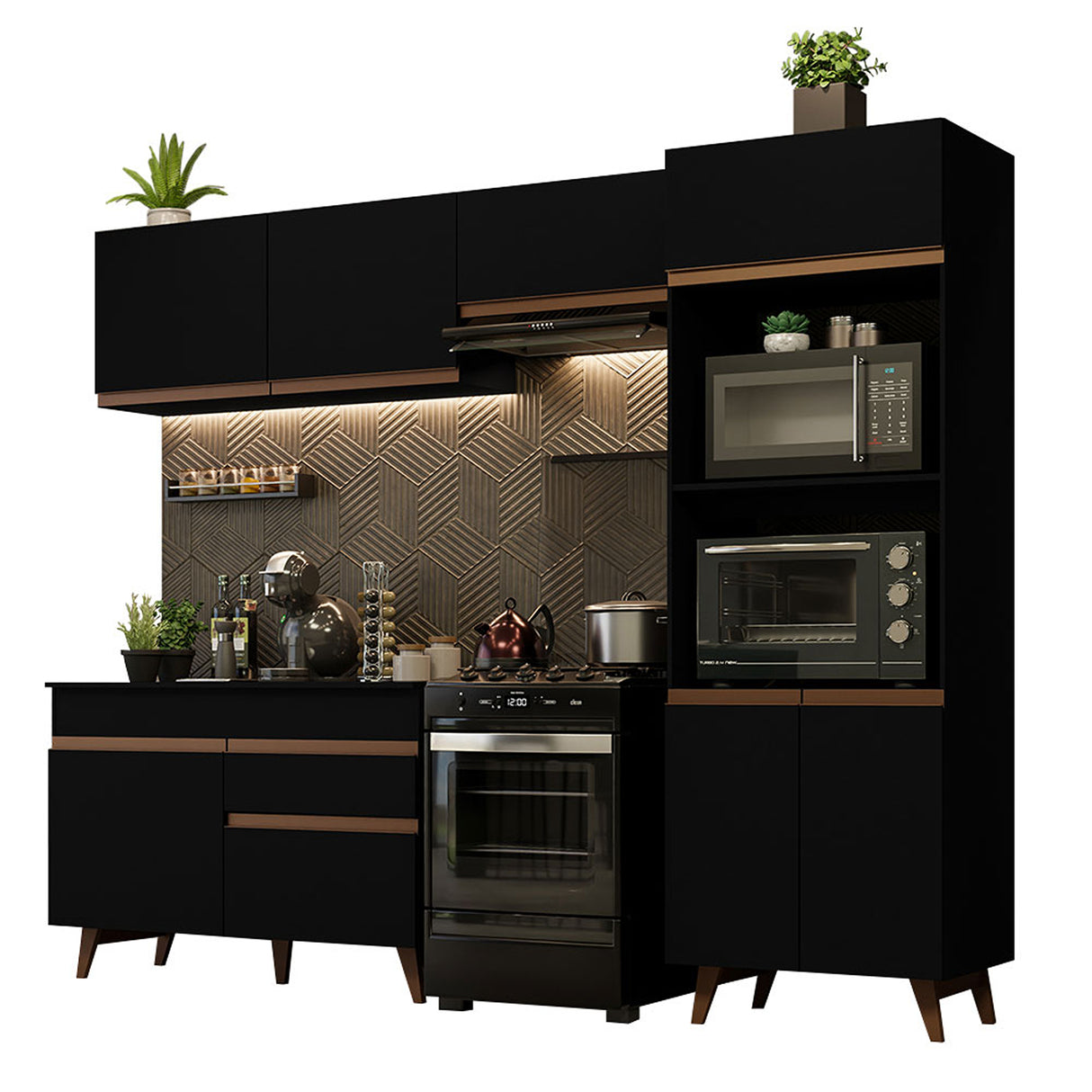 Cocina Integral Reims Negro 260x210cm con Mesón de Madera Aglomerada Mdp y sin Estufa