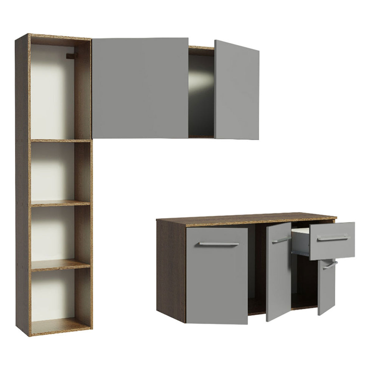 Cocina Integral Easy Marrón y Gris 120x136cm con Mesón de Madera Aglomerada Mdp y sin Estufa