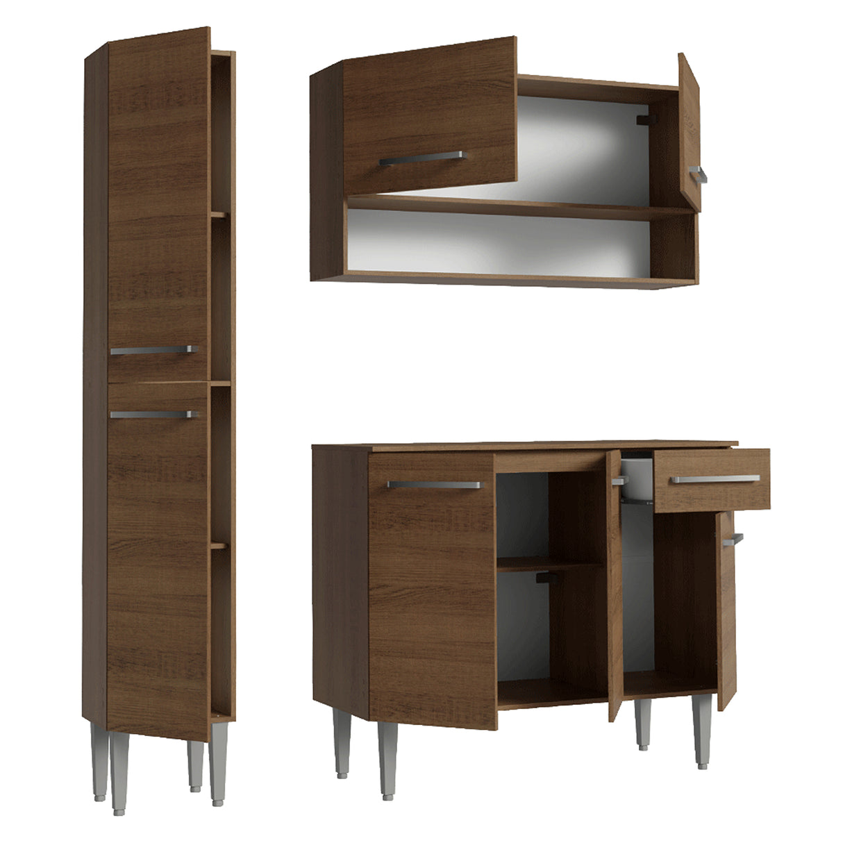 Cocina Integral Emily Marrón 137x186cm con Mesón de Madera Aglomerada Mdf con Siete Puertas y sin Estufa