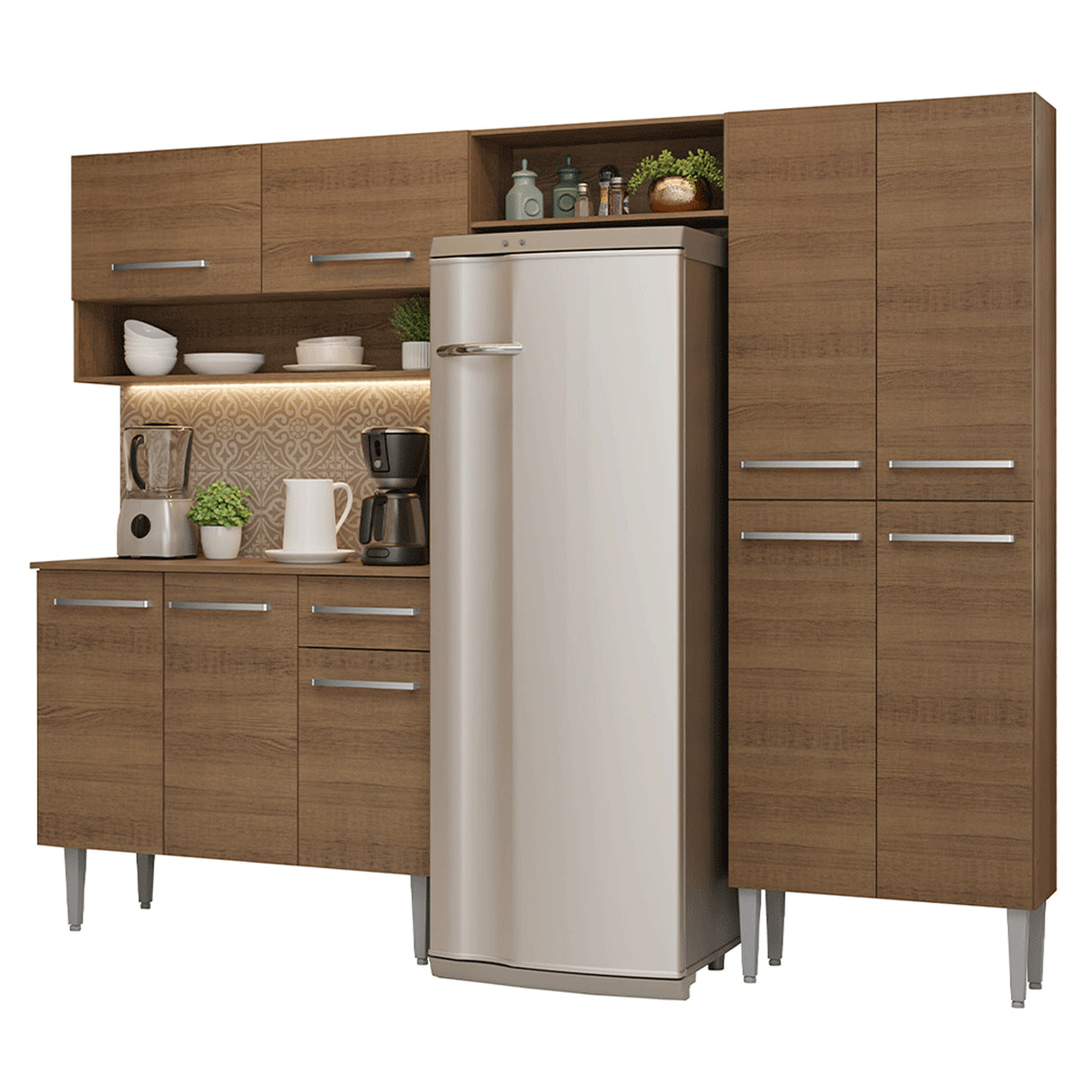 Cocina Integral Emily Marrón 229x186cm con Mesón de Madera Aglomerada Mdp y sin Estufa