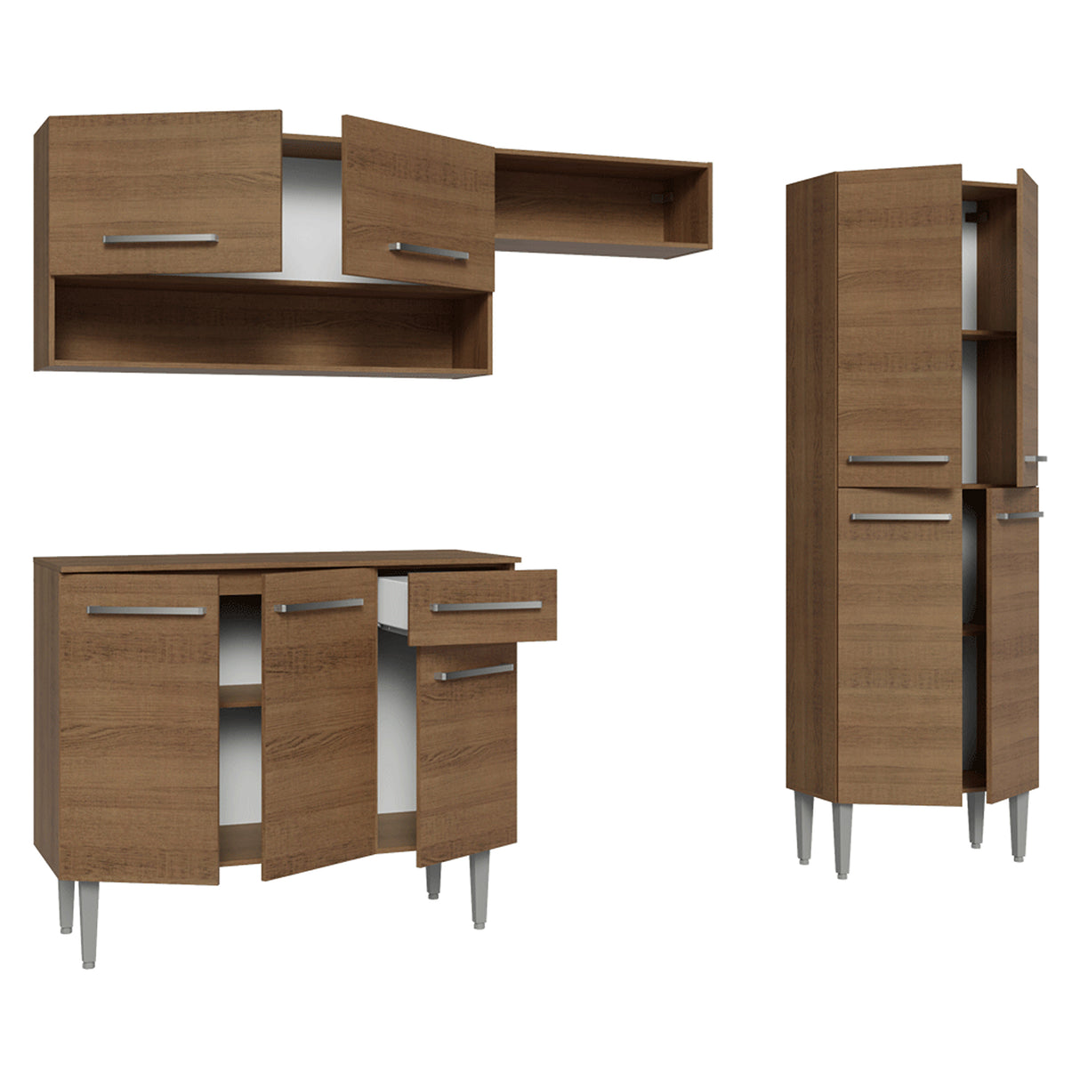 Cocina Integral Emily Marrón 229x186cm con Mesón de Madera Aglomerada Mdp y sin Estufa
