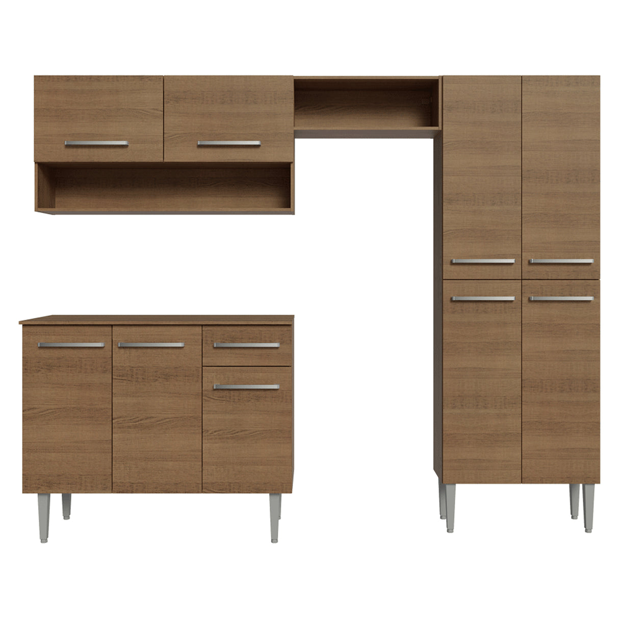 Cocina Integral Emily Marrón 229x186cm con Mesón de Madera Aglomerada Mdp y sin Estufa