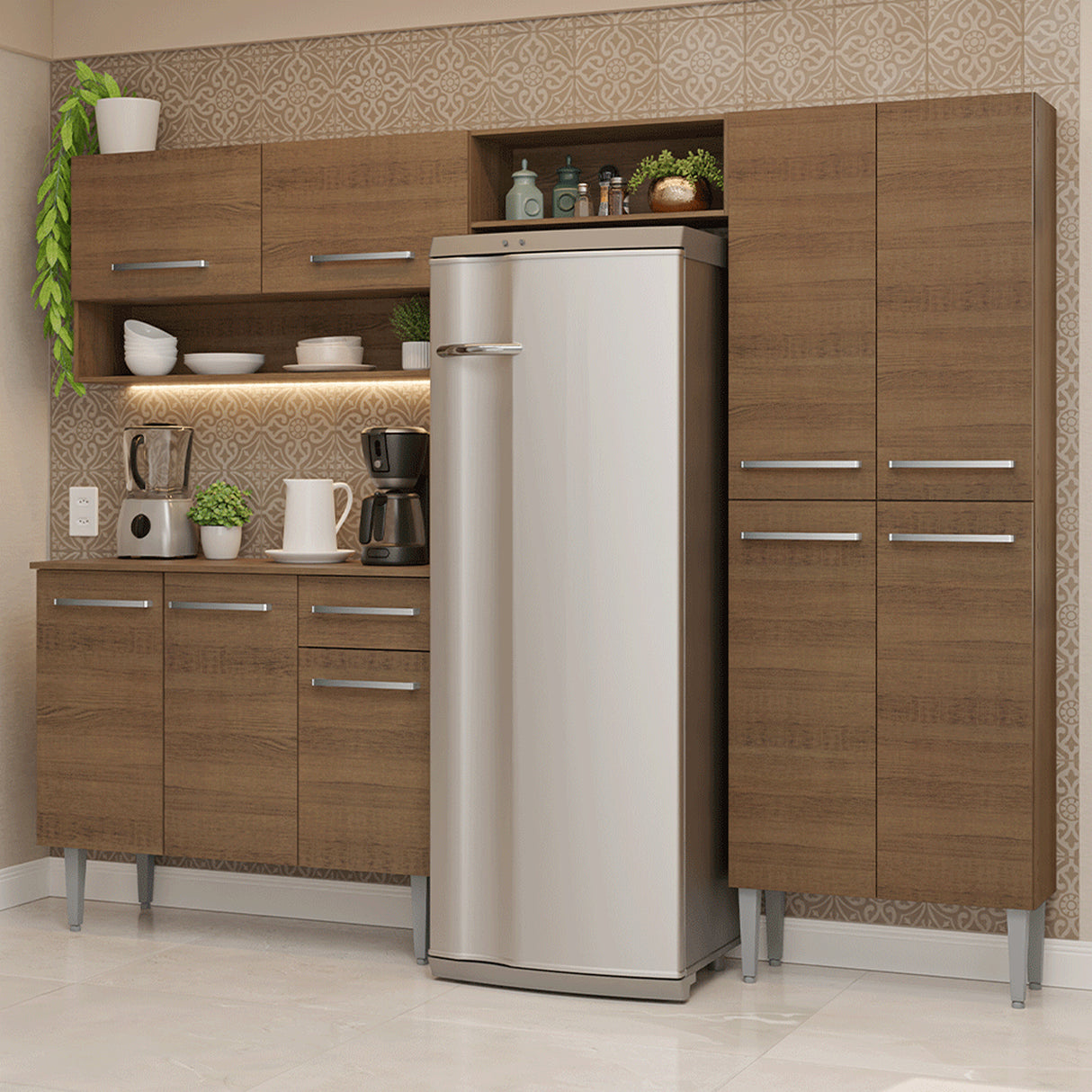Cocina Integral Emily Marrón 229x186cm con Mesón de Madera Aglomerada Mdp y sin Estufa
