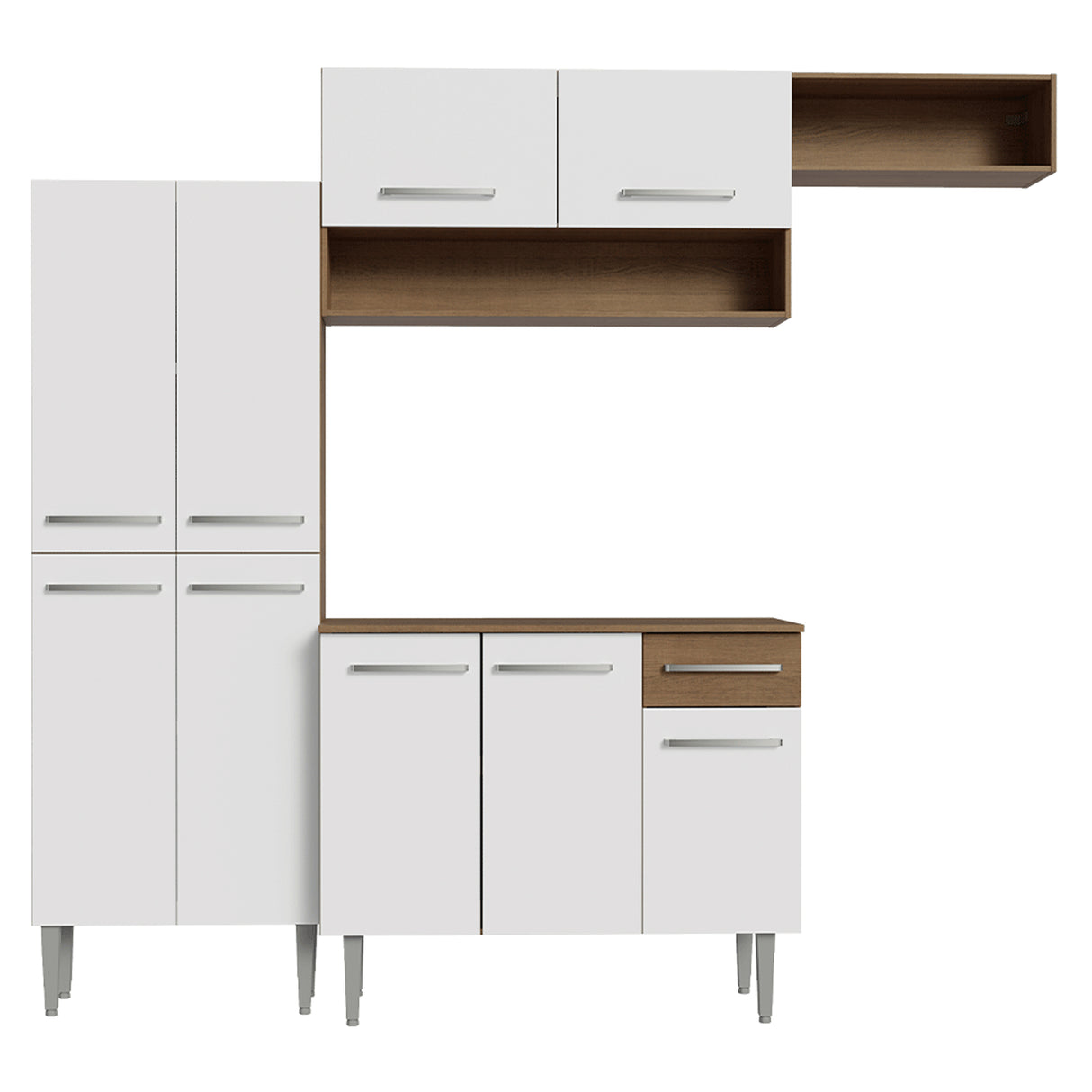 Cocina Integral Emily Marrón y Blanco 229x210cm con Mesón de Madera Aglomerada Mdp y sin Estufa