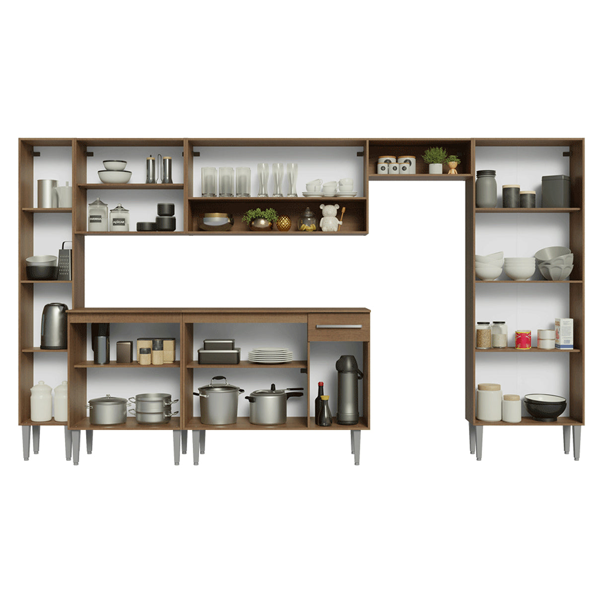 Cocina Integral Emily Marrón 325x186cm con Mesón de Madera Aglomerada Mdp y sin Estufa