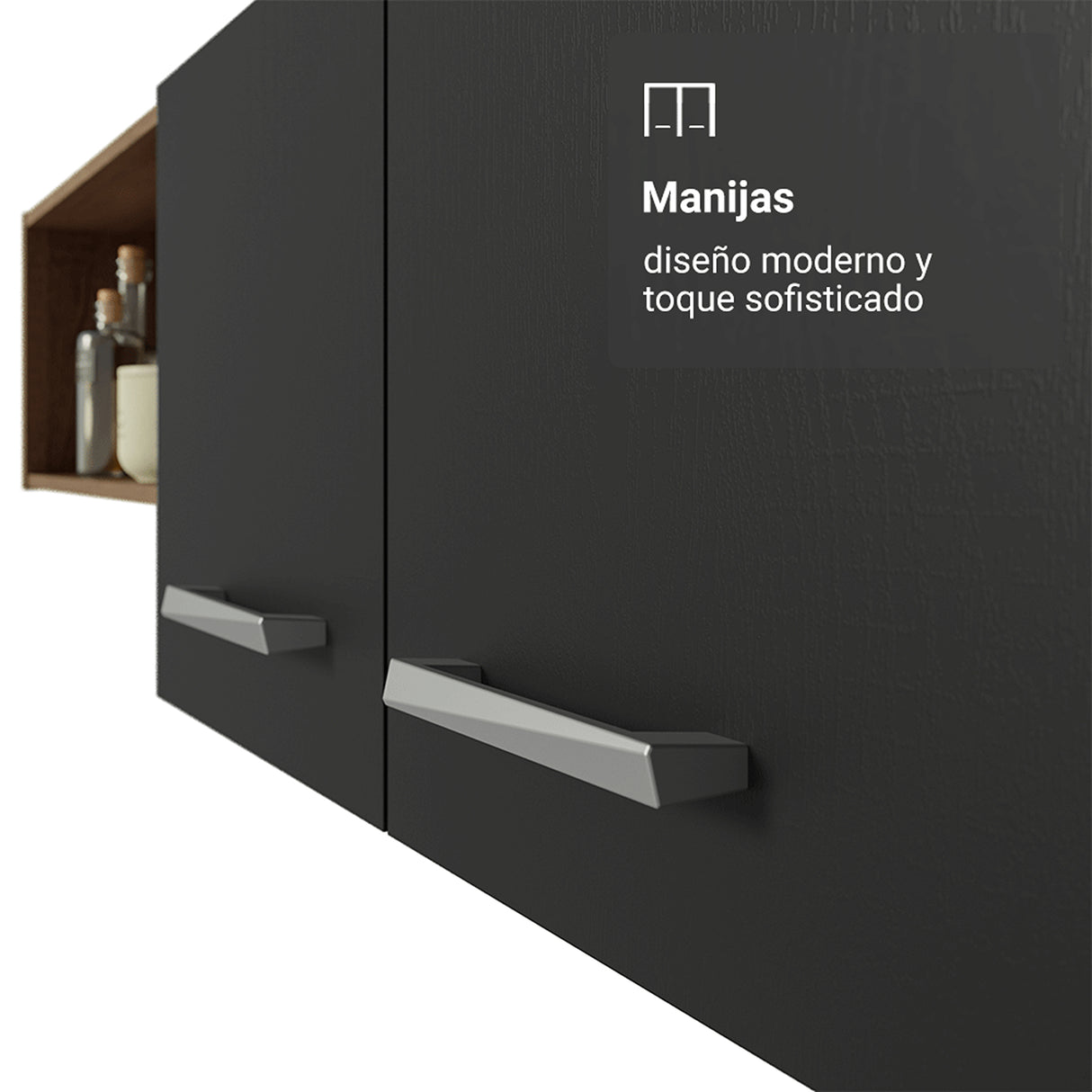 Cocina Integral Aura Marrón y Negro 196x187cm con Mesón de Madera Aglomerada Mdp y sin Estufa