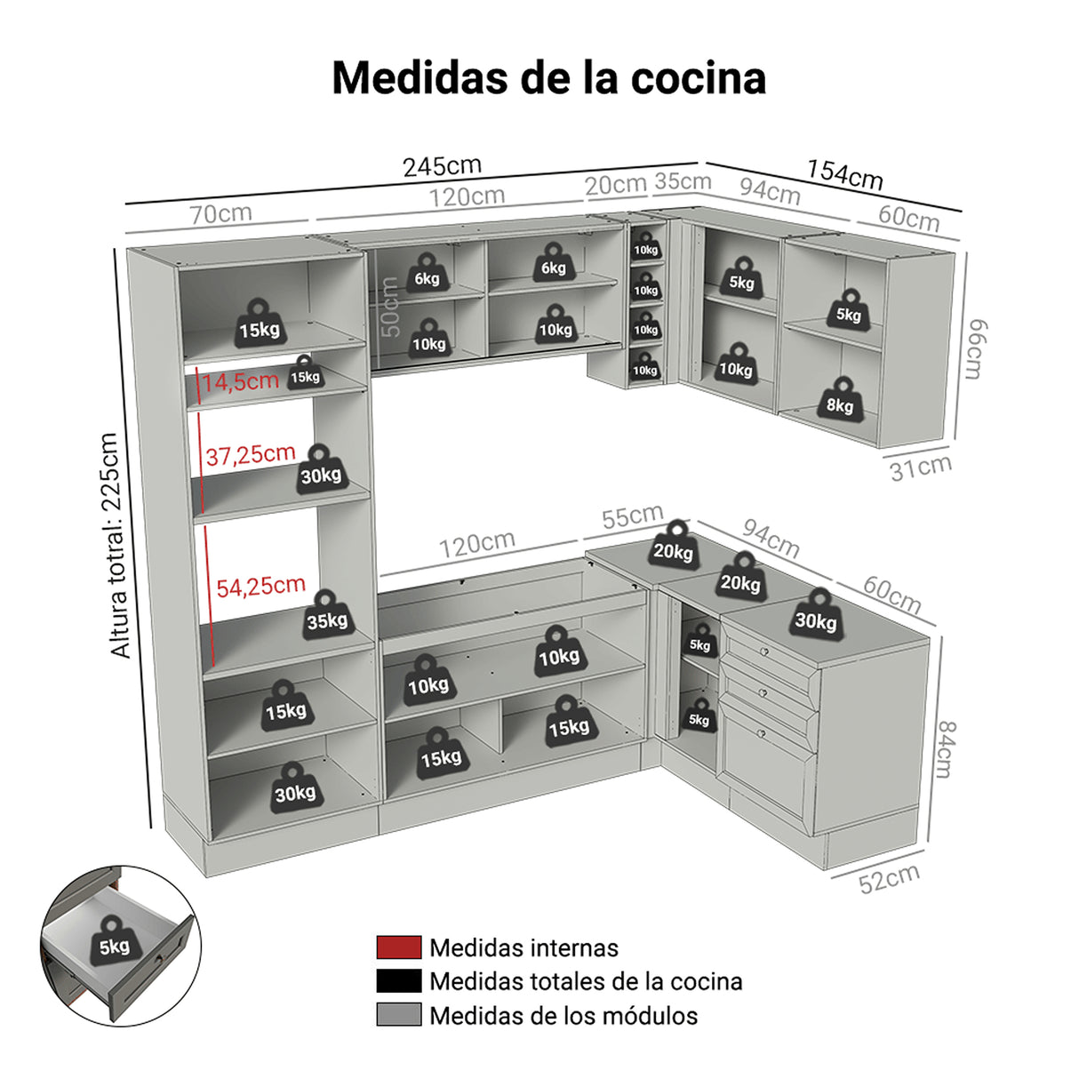 Cocina Integral Vik Marrón y Gris 399x225cm sin Mesón para Pozuelo Izquierda con Puertas de Vidrio Amarillo y sin Estufa
